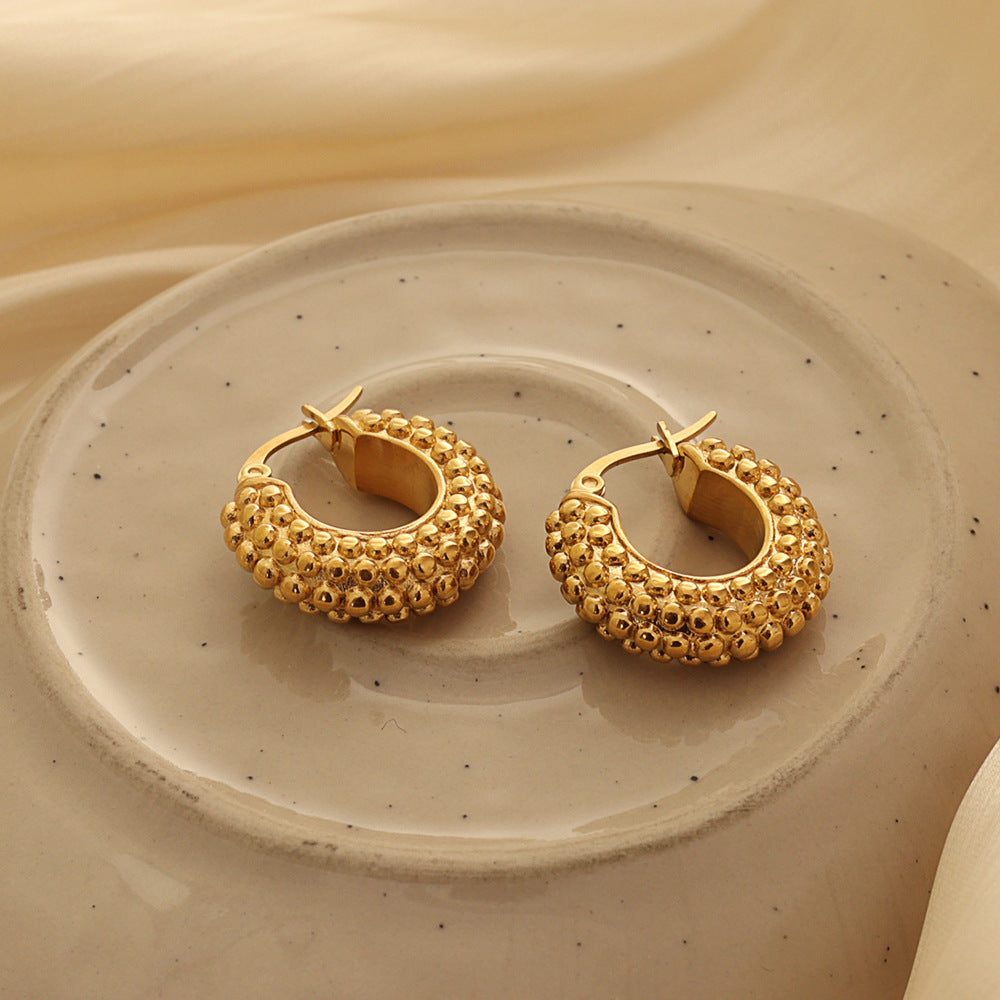 Gold Beaded Chunky Hoop Earrings