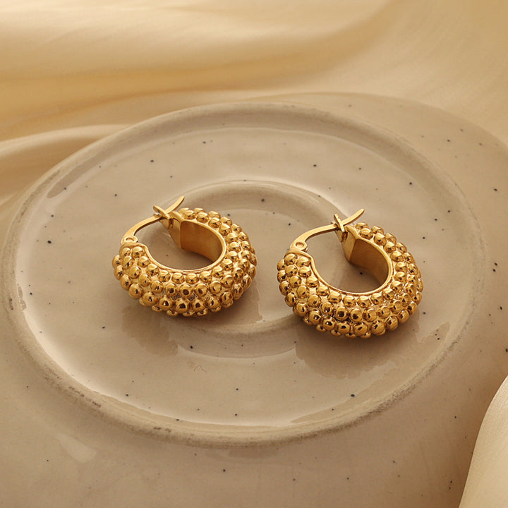 Gold Beaded Chunky Hoop Earrings