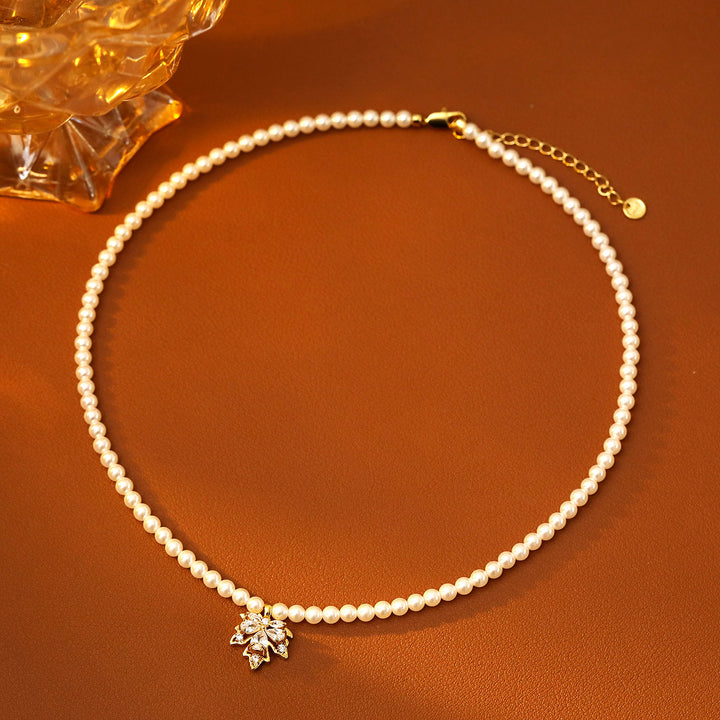 Maple Leaf Pearl Pendant Necklace