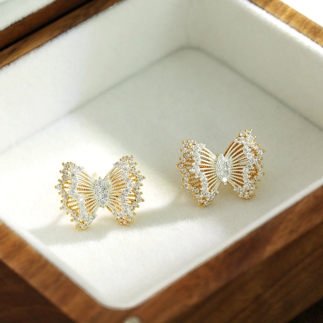 Openwork Bow Zircon Stud Earrings