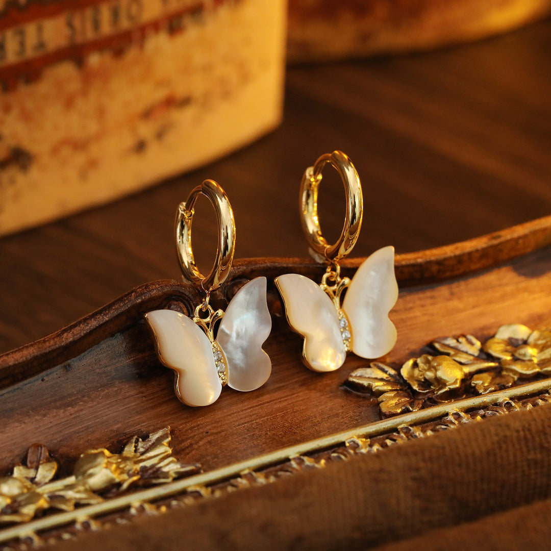 Mother of Pearl Butterfly Hoop Earrings