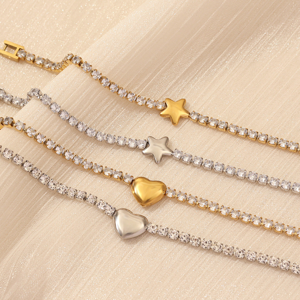 Sparkling Heart and Star Tennis Bracelet