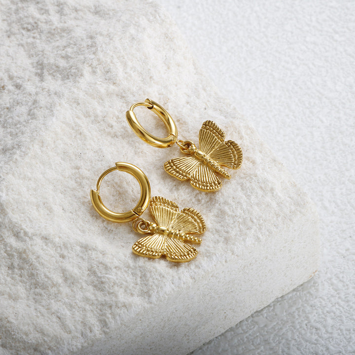 Textured Butterfly Dangle Hoop Earrings