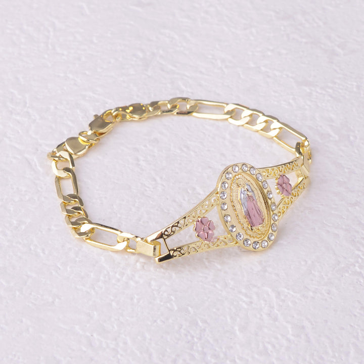 Two-tone Oval Virgin Mary Bracelet
