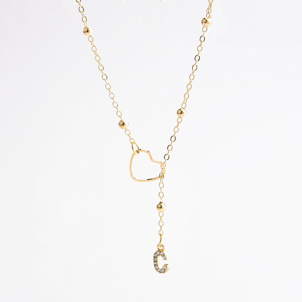 Heart Initial Zircon Lariat Necklace for Women