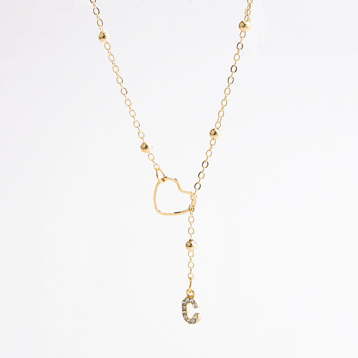 Heart Initial Zircon Lariat Necklace for Women