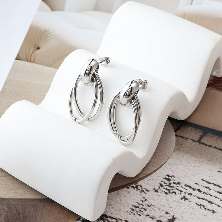Layered Oval Link Drop Earrings
