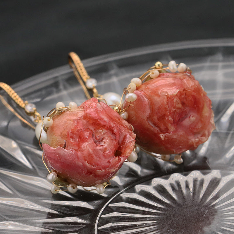 Preserved Rose Flower Drop Earrings
