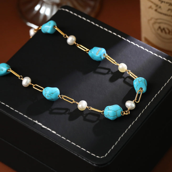 Bold Turquoise Pearl Link Necklace