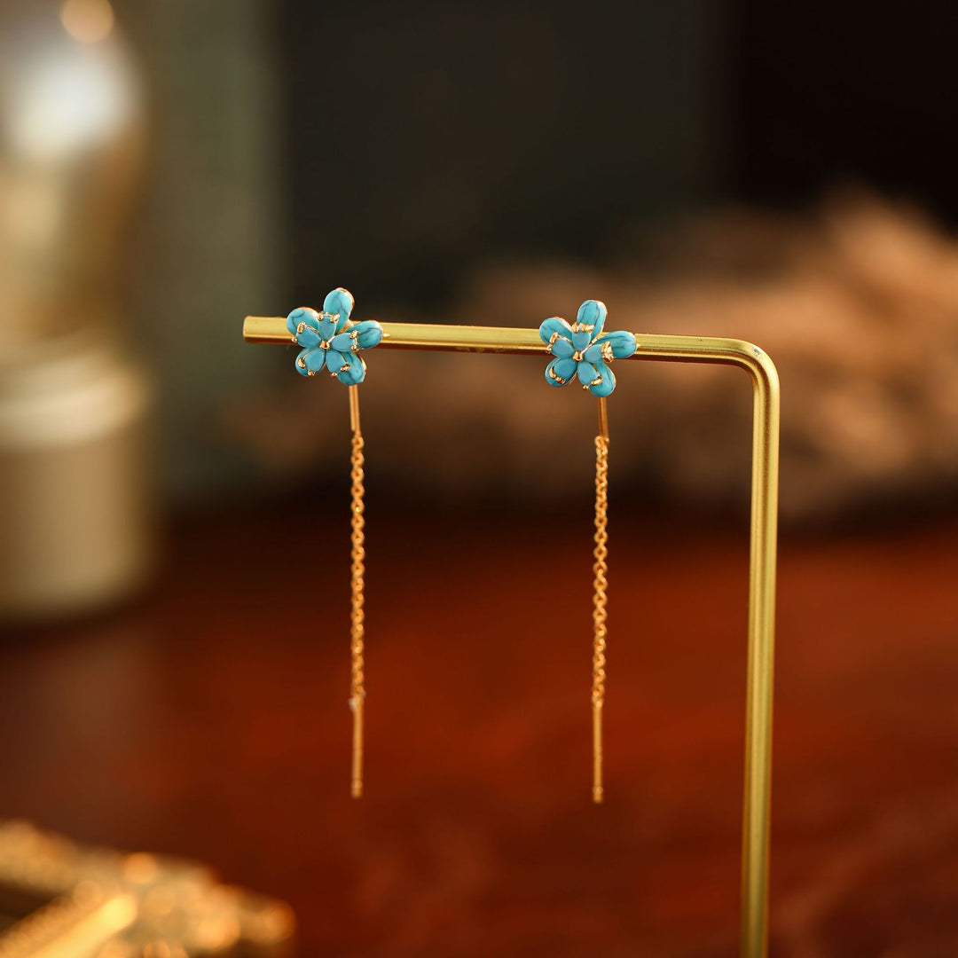 Turquoise Flower Threader Earrings