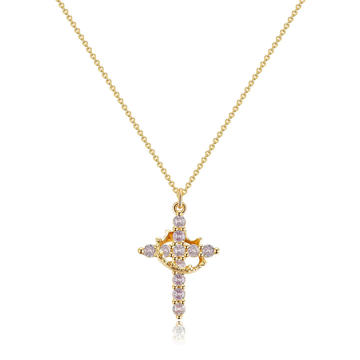 Birthstone Crown Cross Pendant Daily Necklace
