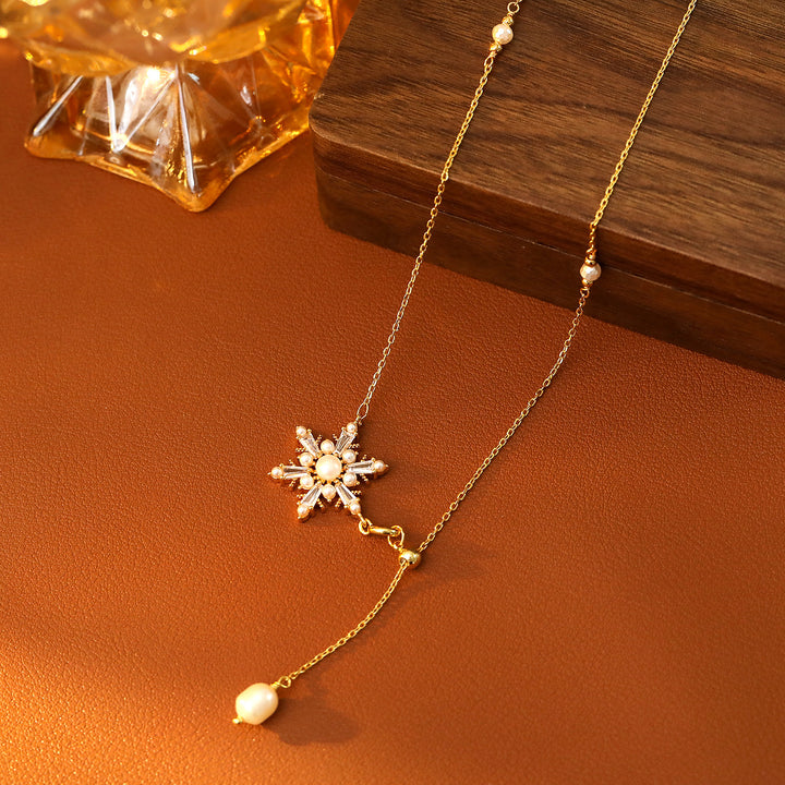 Snowflake Pearl Tassel Necklace