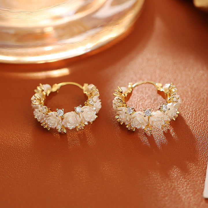 Rose Zircon Gold Hoop Earrings