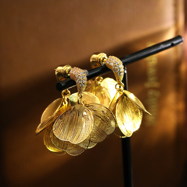 Textured Wire Drawn Petal Dangle Earrings