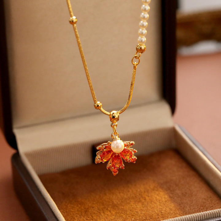 Ruby Maple Leaf Pearl Necklace