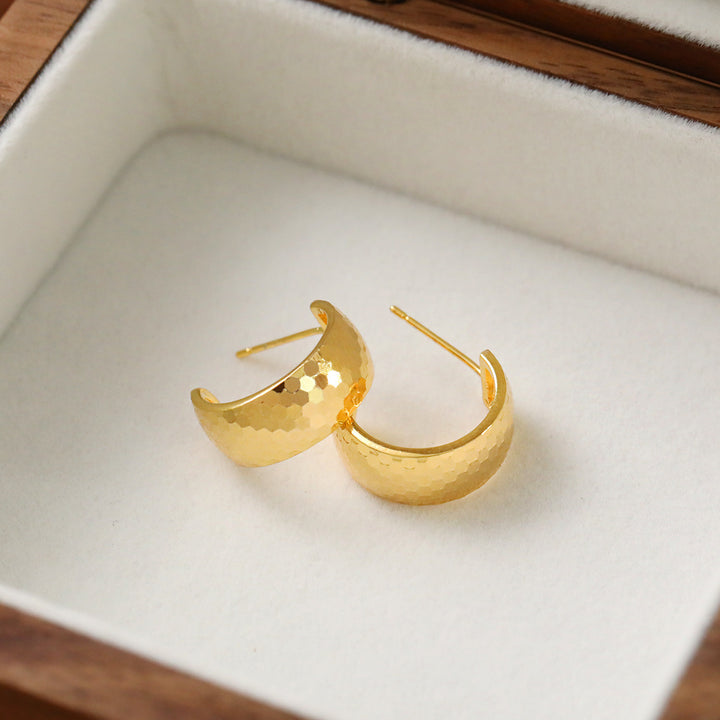 Hammered Gold C Hoop Earrings