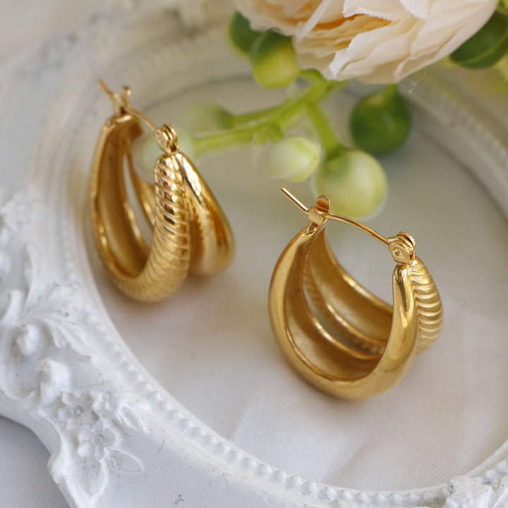 Double Layer Textured Gold Hoop Earrings