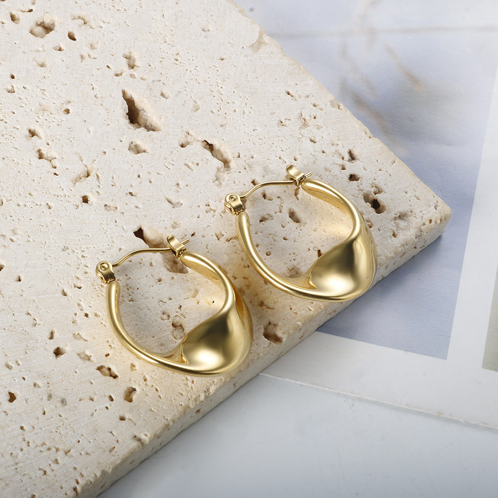 Sculpted Gold U Shape Hoop Earrings