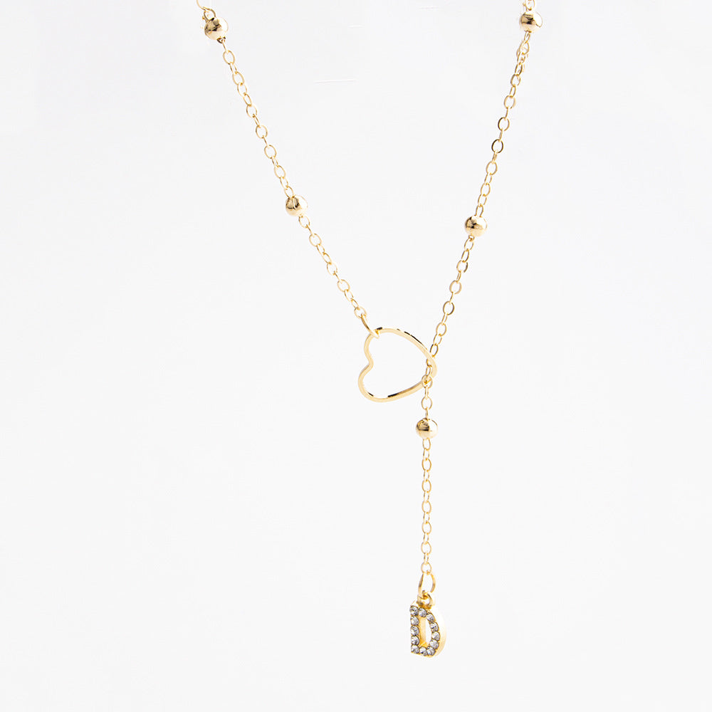 Heart Initial Zircon Lariat Necklace for Women