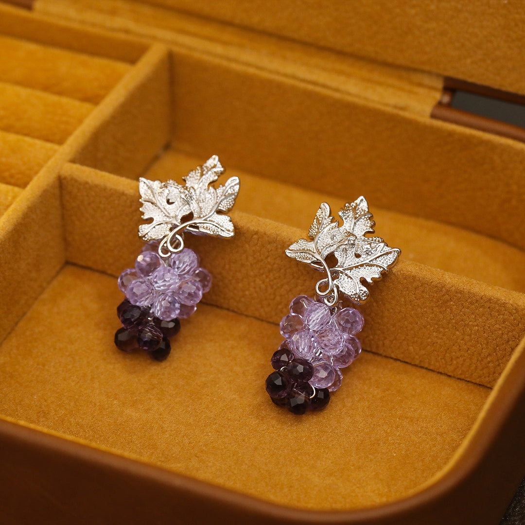Purple Grape Cluster Drop Earrings
