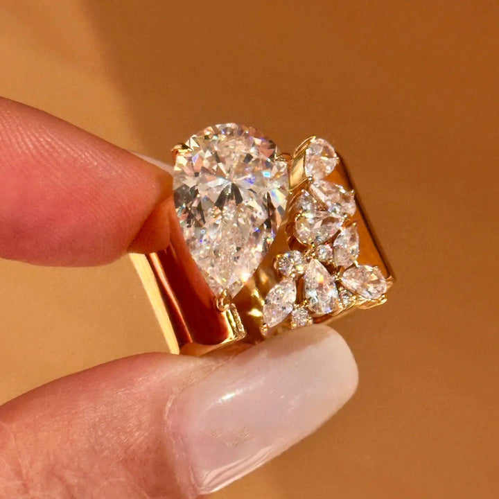 Cluster Teardrop Zircon Open Ring
