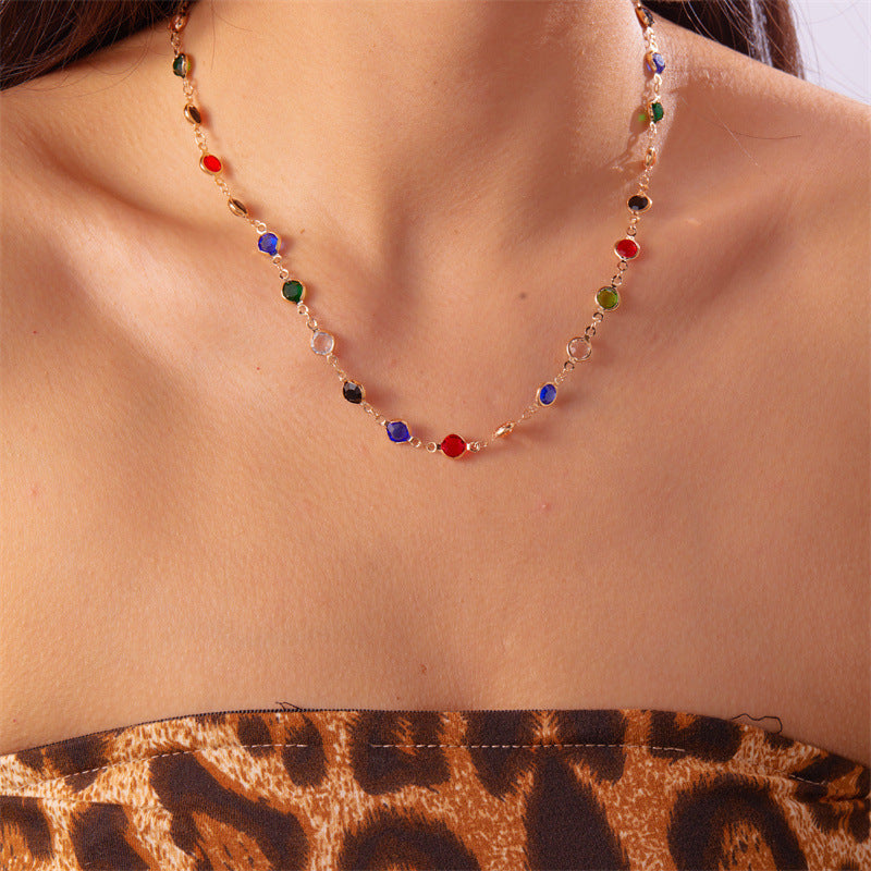 Multicolor Round Zircon Matching Necklace Bracelet Jewelry Set