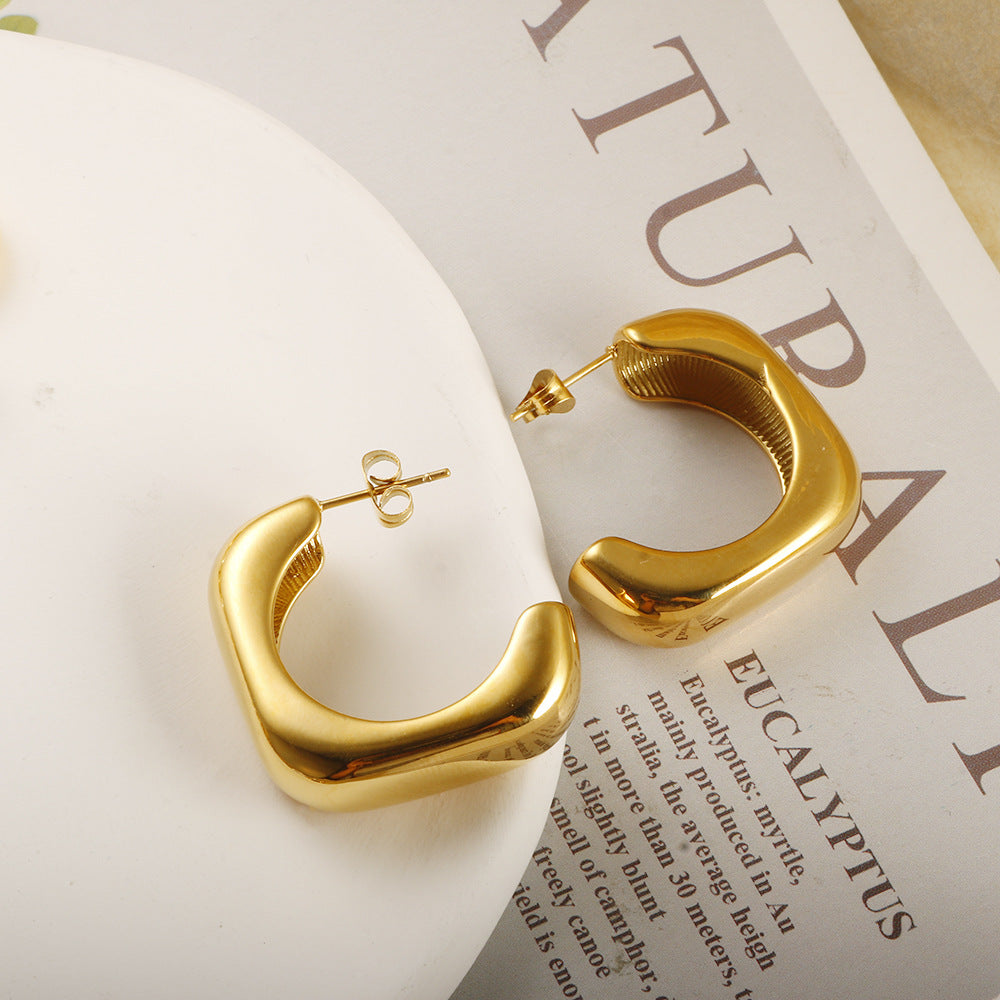 Sculpted Geometric C Hoop Earrings