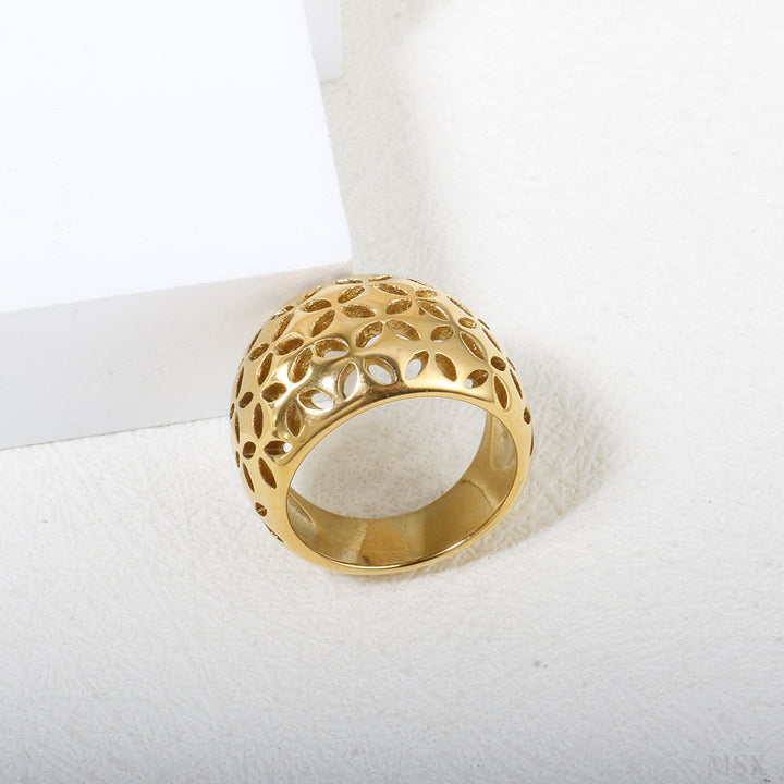 Gold Openwork Floral Statement Ring