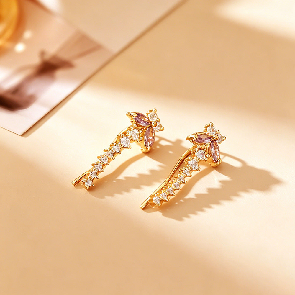 Purple Butterfly CZ Climber Earrings
