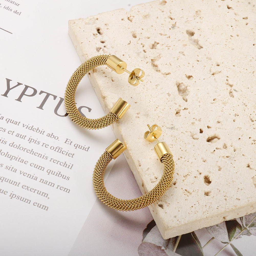 Woven Mesh Open Hoop Earrings
