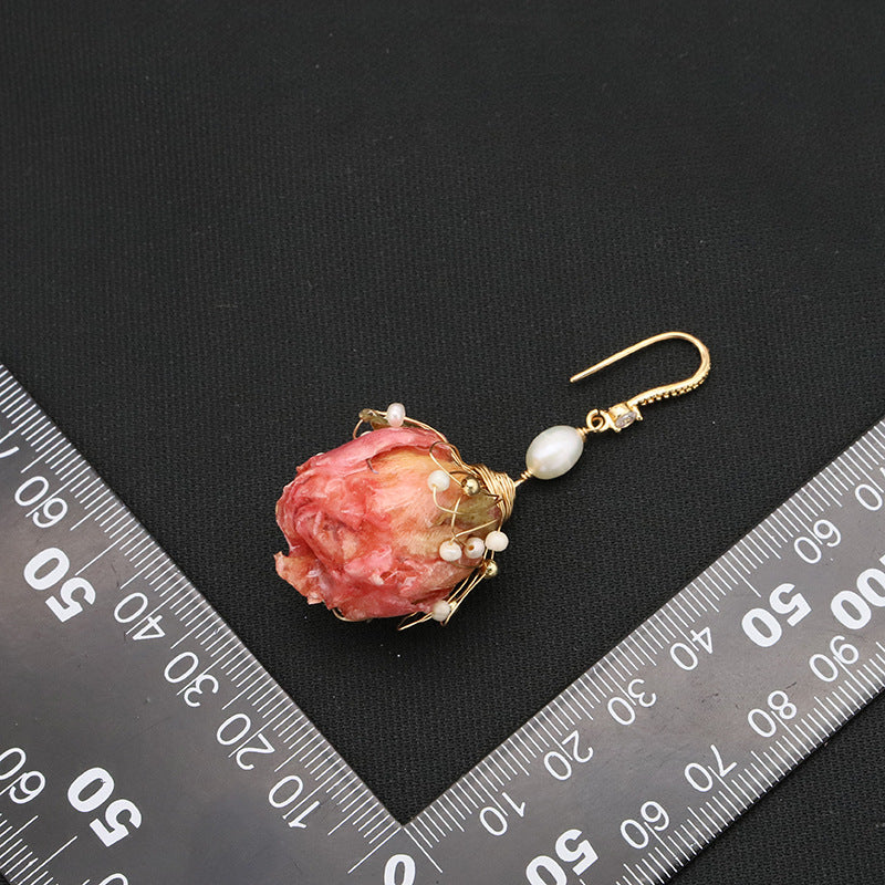 Preserved Rose Flower Drop Earrings