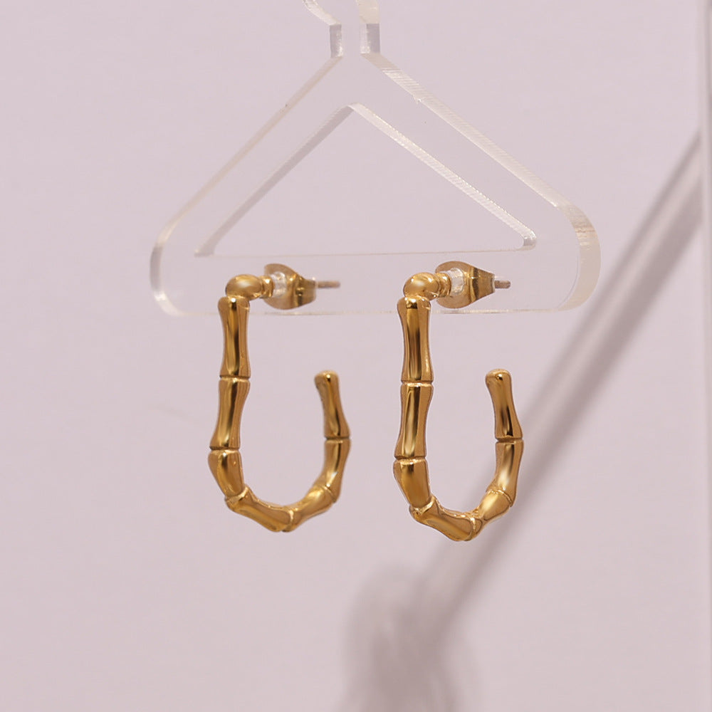 Gold Bamboo Open Hoop Earrings