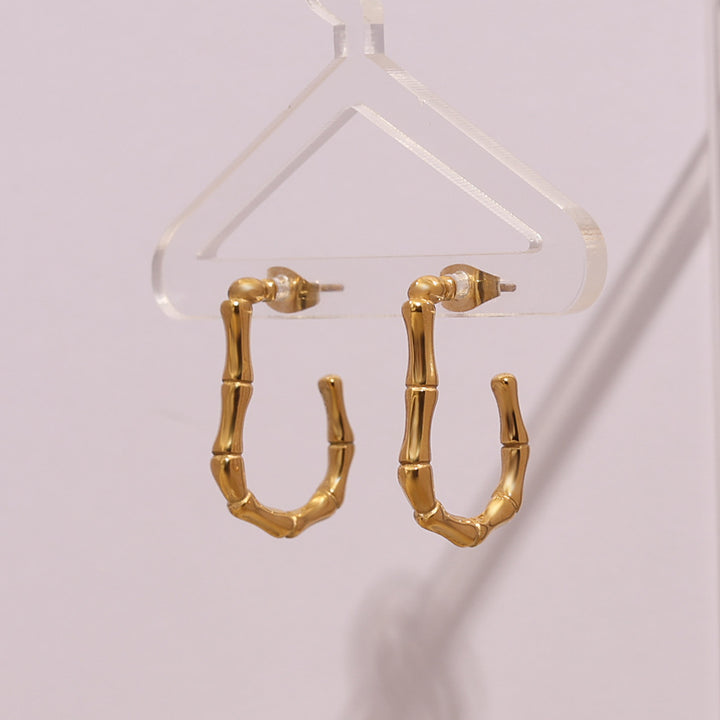 Gold Bamboo Open Hoop Earrings