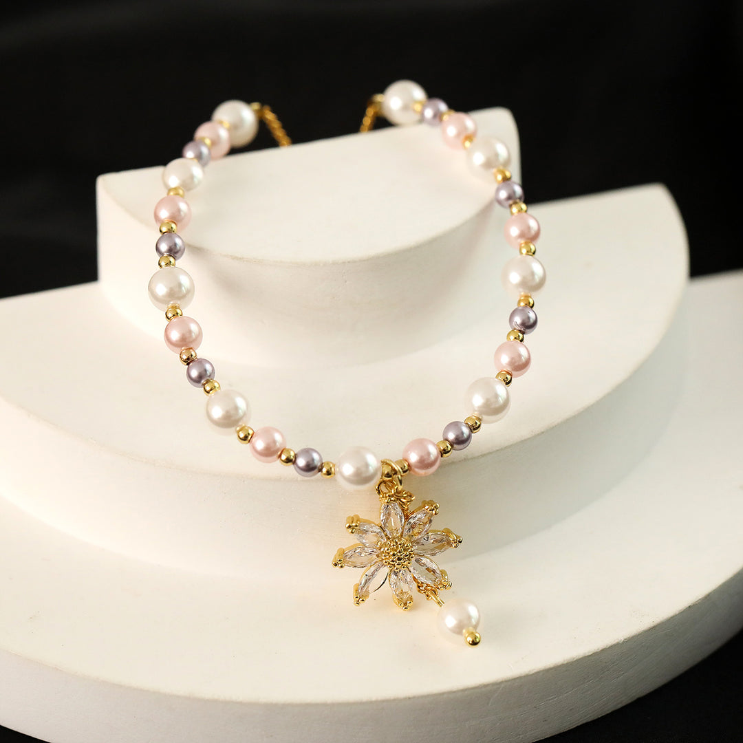 Sunflower Pearl Pendant Bracelet