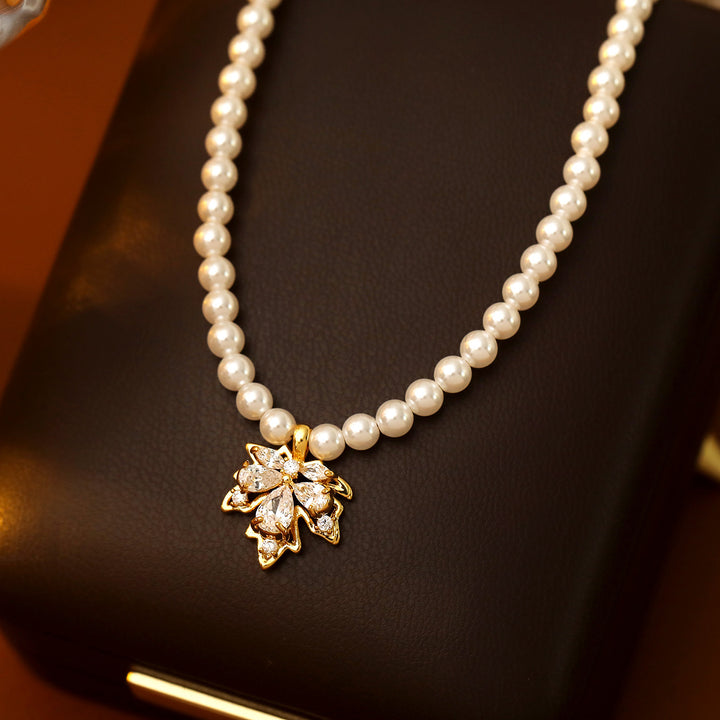 Maple Leaf Pearl Pendant Necklace