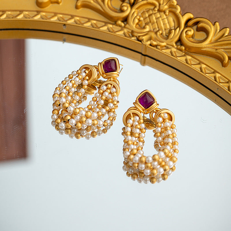 Pearl Beaded Tassel Statement Earrings