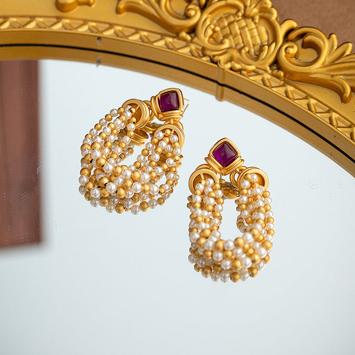Pearl Beaded Tassel Statement Earrings