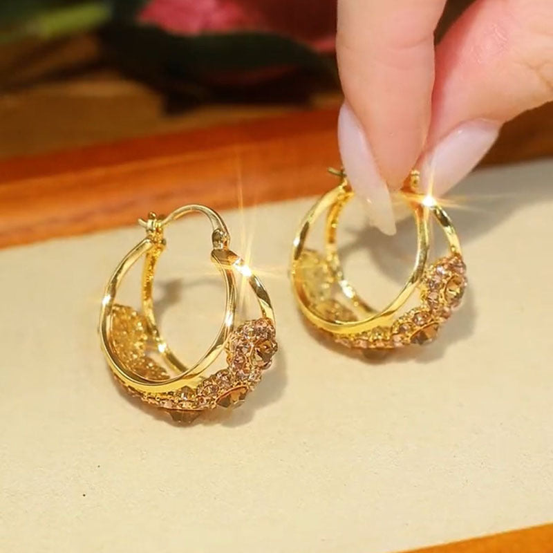 Delicate Mocha Zircon Cutout Huggie Earrings