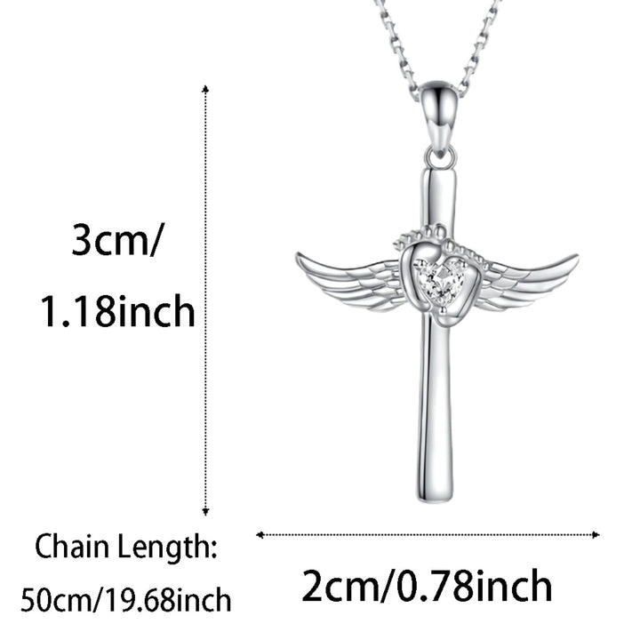 Angel Wings Baby Footprint Cross Pendant Necklace
