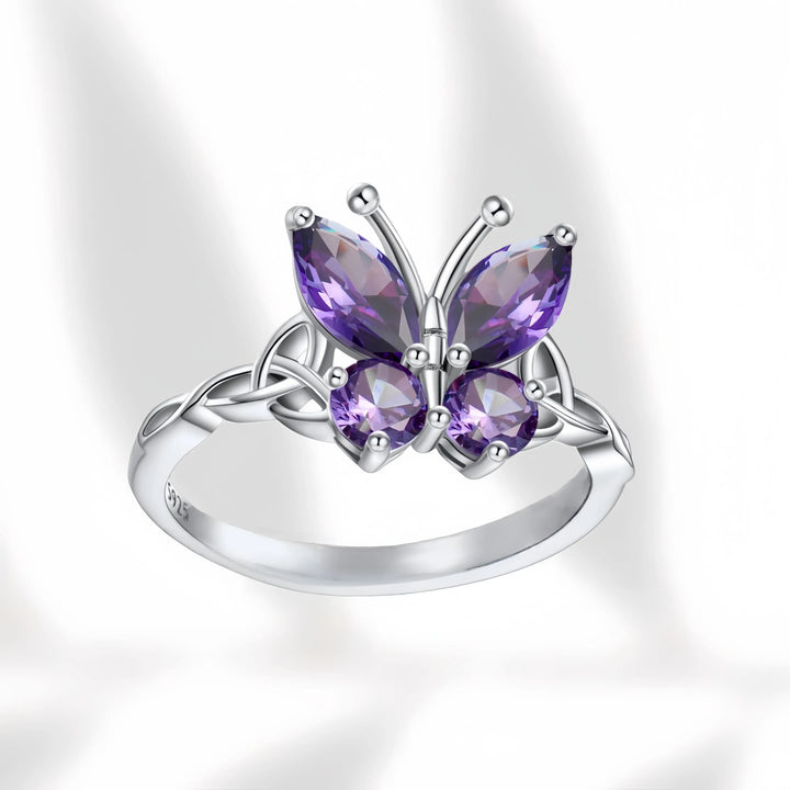 Women Hollow Butterfly Purple Zircon Ring