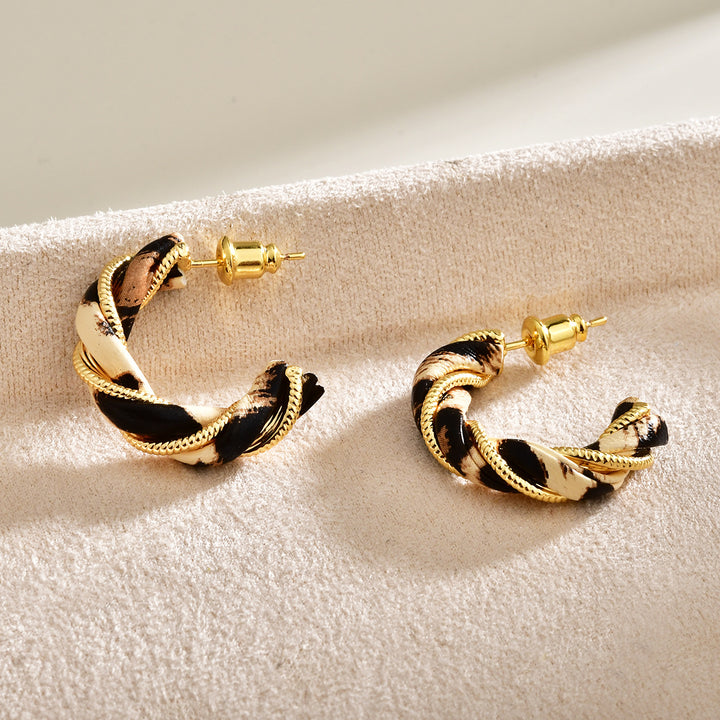 Leather Cord Wrapped C Shape Hoop Earrings