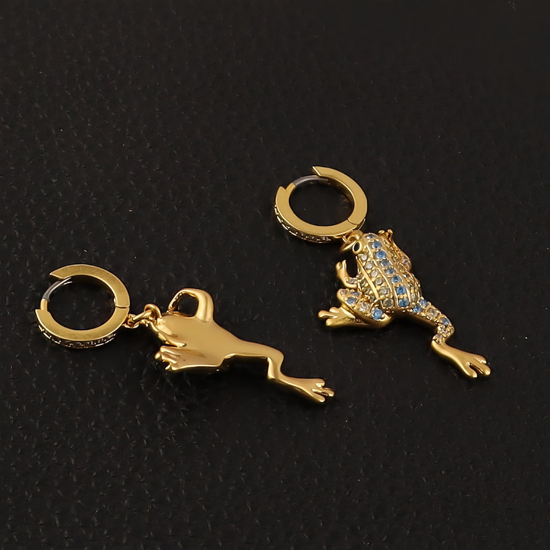 Blue Zircon Frog Pendant Earrings