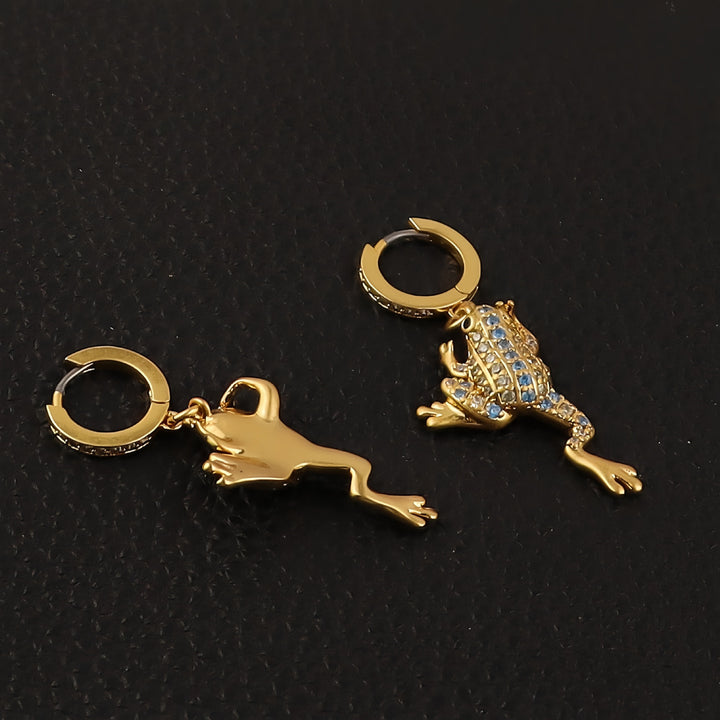 Blue Zircon Frog Pendant Earrings