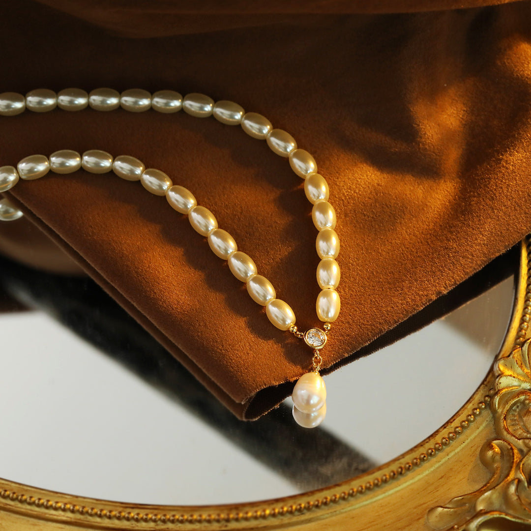 Delicate Rice Pearl Drop Necklace