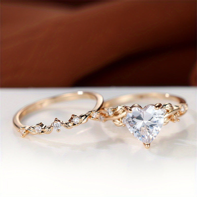 Heart Zircon Stackable Ring Set for Couples