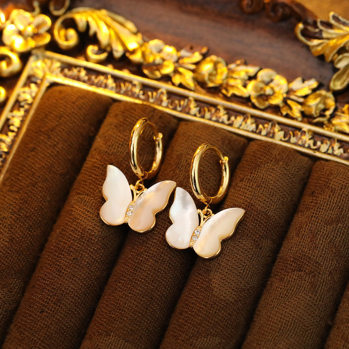 Mother of Pearl Butterfly Hoop Earrings