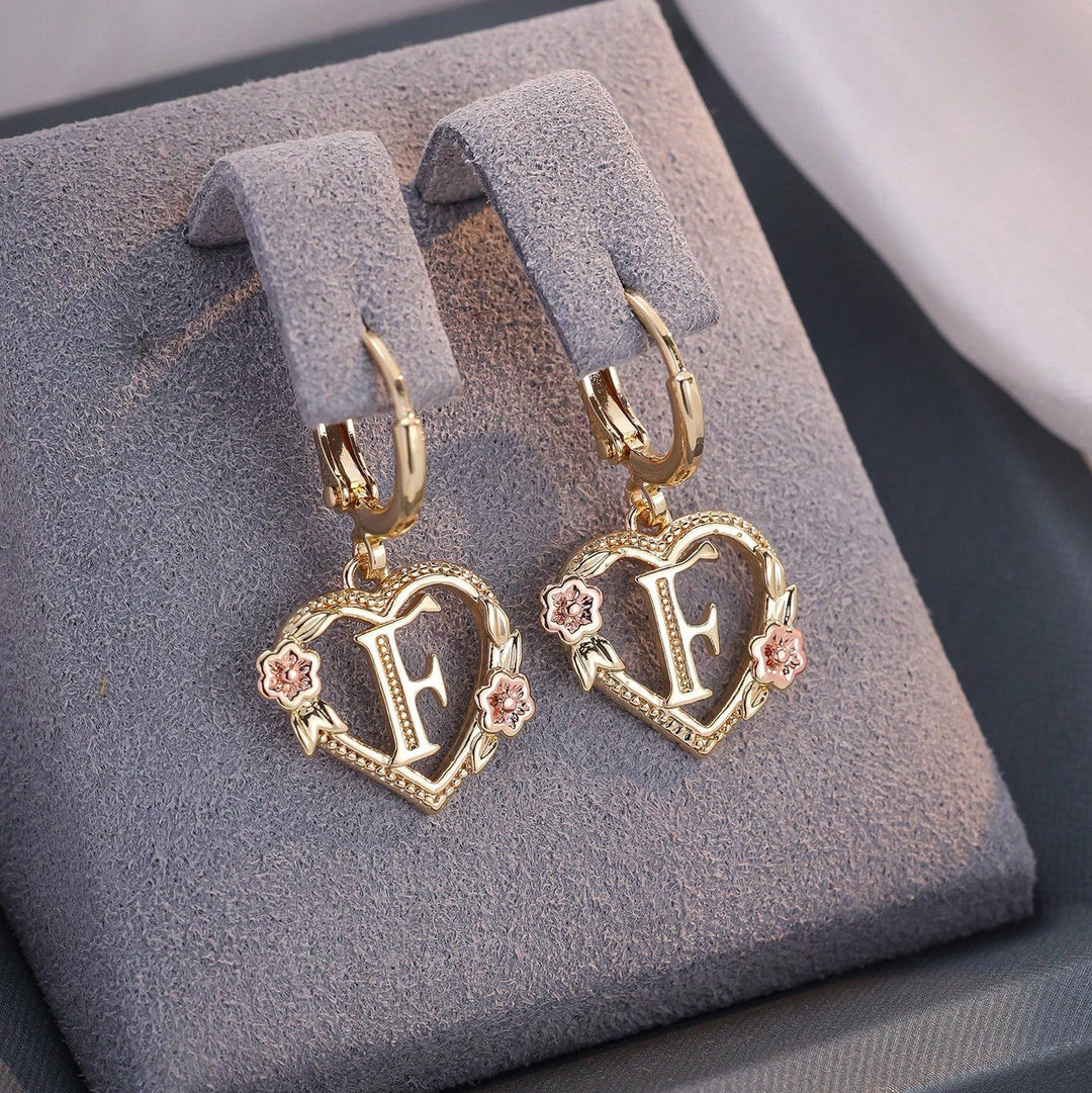 Letter Heart-Shaped Flower Earrings