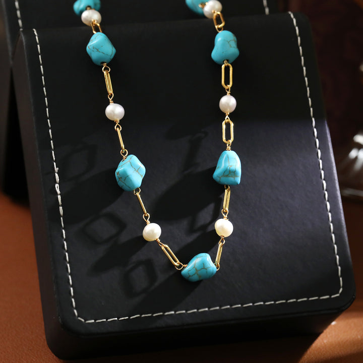Bold Turquoise Pearl Link Necklace