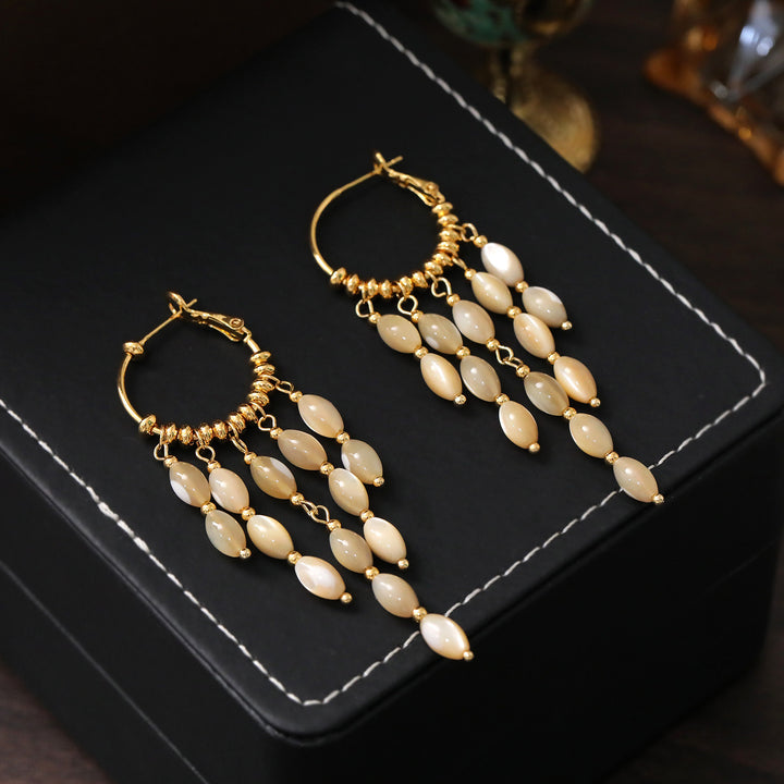 Natural Shell Beaded Tassel Earrings