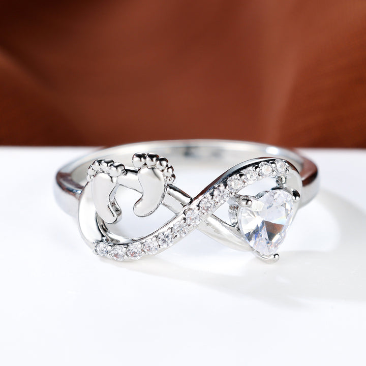 Baby footprint infinity heart cubic zirconia ring
